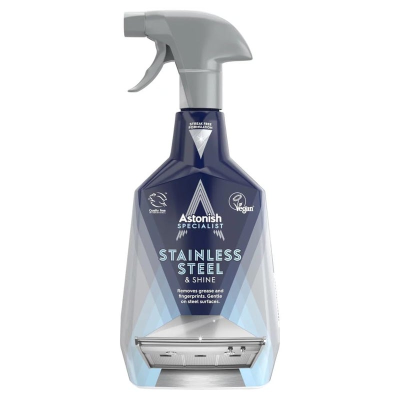 Astonish Specialist Stainless Steel Cleaner & Shine Spray, Clear Waters - Streak-Free Polished Finish for Fridge, Range Hood & Back Splash - Remove Grease & Watermarks, Vegan, Cruelty-Free, 750ml - Image 1