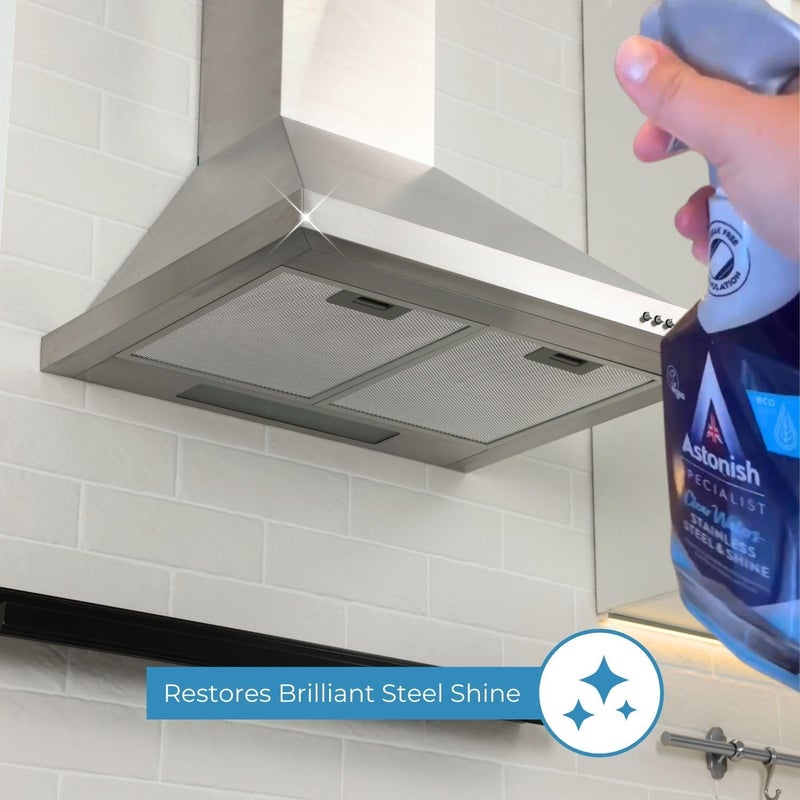 Astonish Specialist Stainless Steel Cleaner & Shine Spray, Clear Waters - Streak-Free Polished Finish for Fridge, Range Hood & Back Splash - Remove Grease & Watermarks, Vegan, Cruelty-Free, 750ml - Image 3