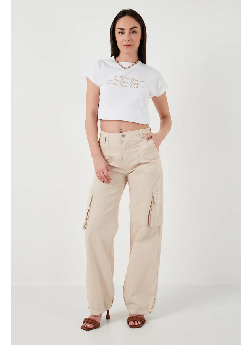 Lela Cotton High Waist Wide Leg Cargo Pants Women's Trousers 668YP50022S4