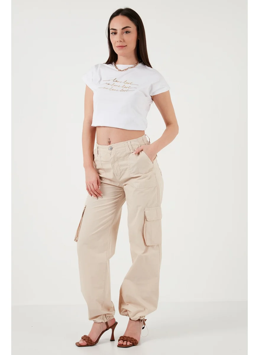 Lela Cotton High Waist Wide Leg Cargo Pants Women's Trousers 668YP50022S4