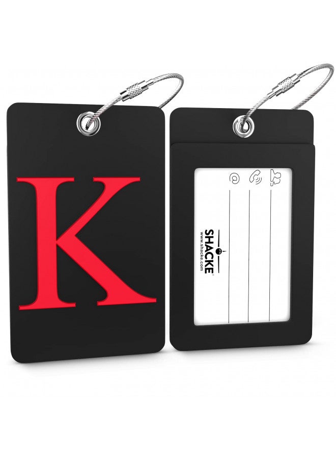 Shacke Luggage Tag Initial - Fully Bendable Tag w/Stainless Steel Loop (Black) (Letter K) - Image 1