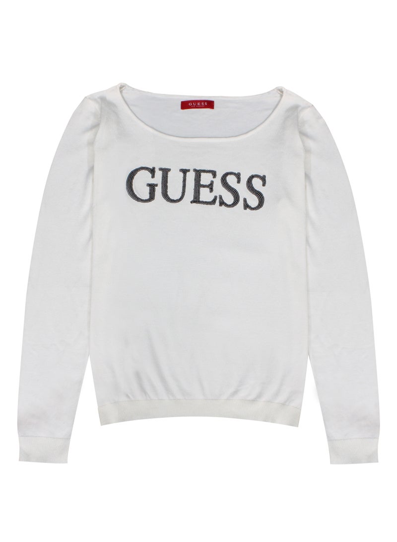 GUESS Guess Women Long Sleeve Off White Front Logo Pullover  - Image 2