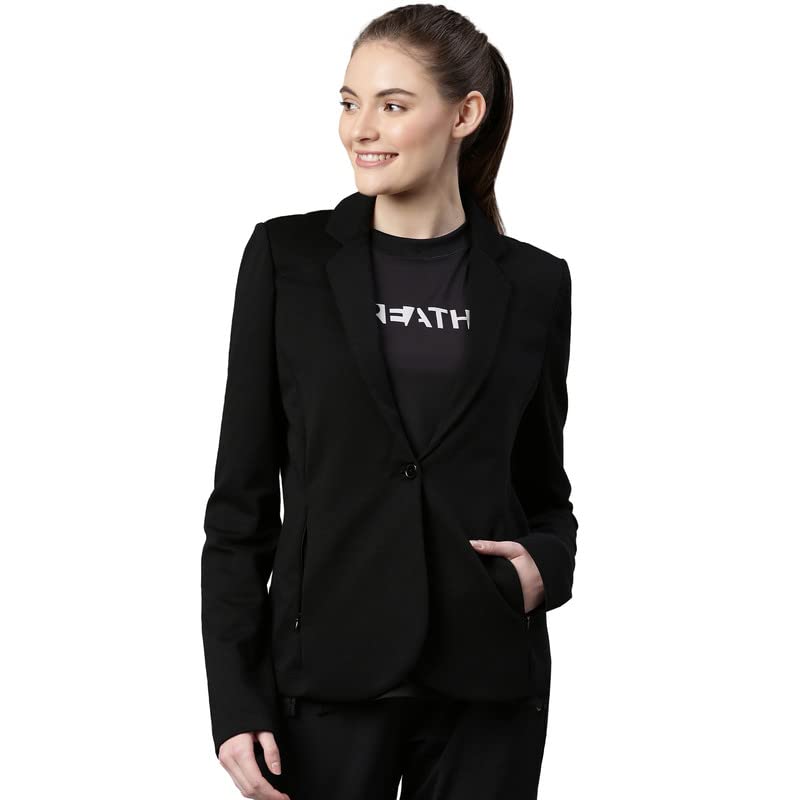 Enamor Athleisure Slim Fit Single Breasted One Button Sporty Blazer for Women with 2 Side Zipper Pockets - A903 | Quick Dry & Antimicrobial Finish Blazer (A903_Jet Black_S) - Image 1