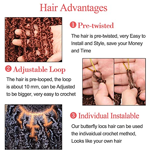Leeven 12 Inch Butterfly Locs Crochet Hair 6 Packs Blonde Short Bob Crochet Butterfly Locs Braids Hair Handmade Pre-looped Messy Distressed Faux Locs Hair for Women 27# - Image 3