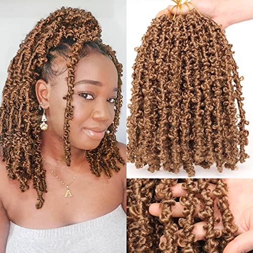Leeven 12 Inch Butterfly Locs Crochet Hair 6 Packs Blonde Short Bob Crochet Butterfly Locs Braids Hair Handmade Pre-looped Messy Distressed Faux Locs Hair for Women 27# - Image 1