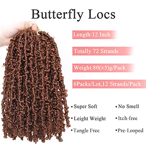 Leeven 12 Inch Butterfly Locs Crochet Hair 6 Packs Blonde Short Bob Crochet Butterfly Locs Braids Hair Handmade Pre-looped Messy Distressed Faux Locs Hair for Women 27# - Image 4