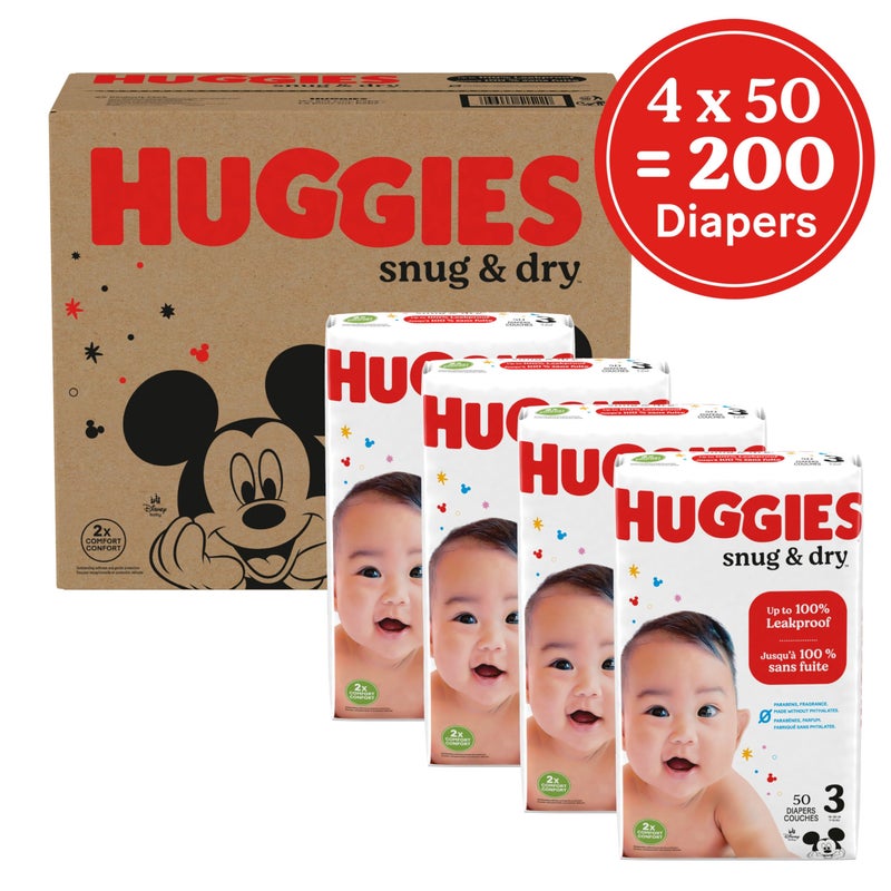 Huggies Size 3 Diapers, Snug & Dry Baby Diapers, Size 3 (16-28 lbs), 200 Count - Image 2