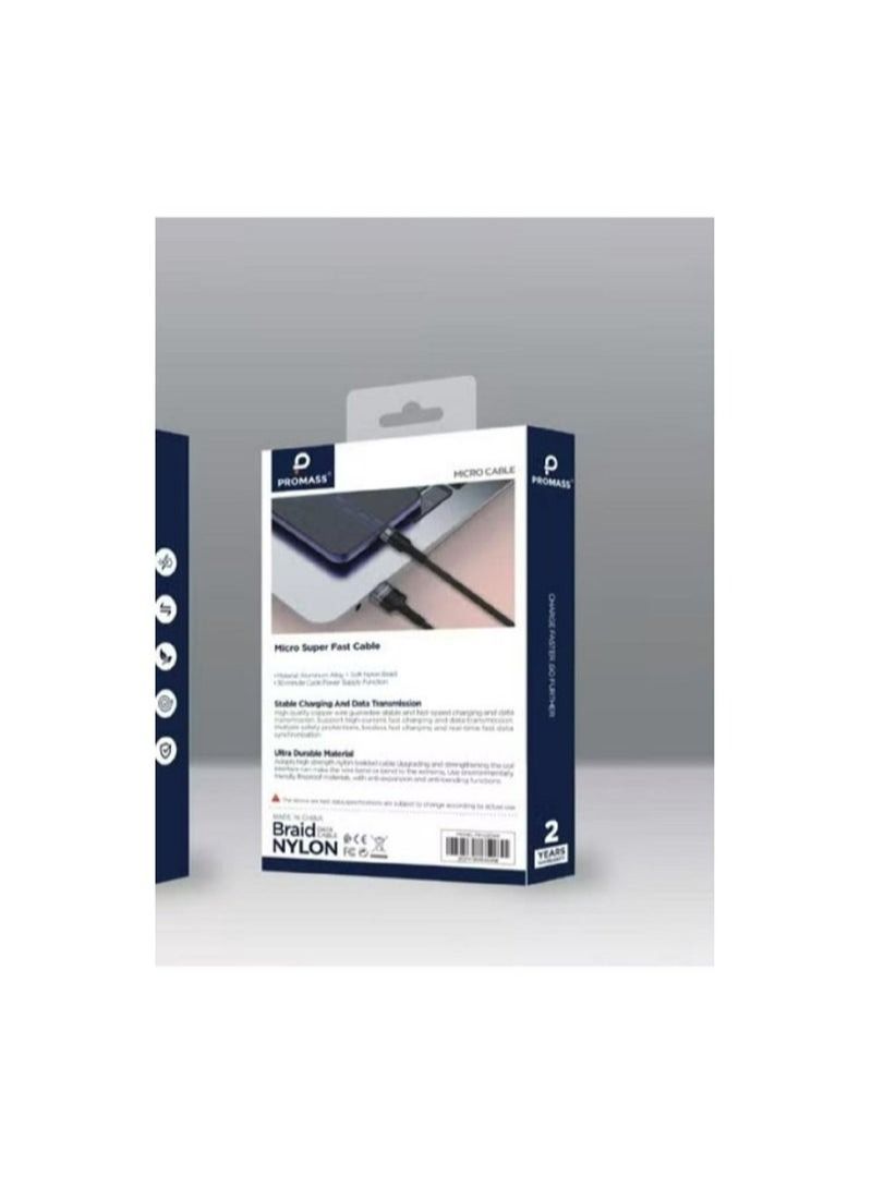 PROMASS Micro Fabric Charging Cable 1 Meter Long Supports 3A Fast Charging - Image 2