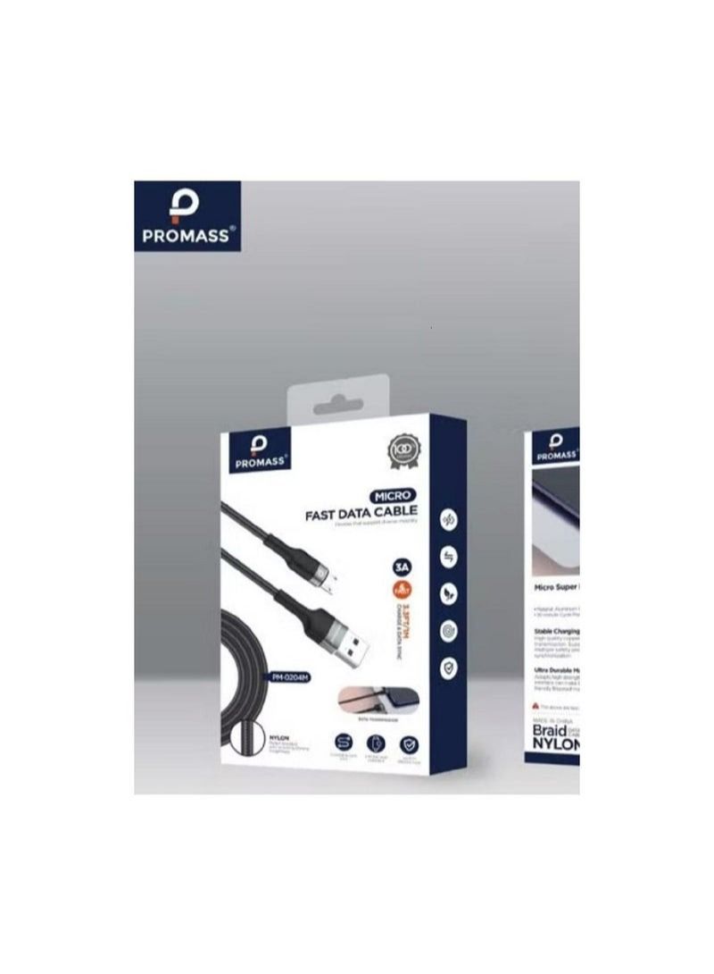 PROMASS Micro Fabric Charging Cable 1 Meter Long Supports 3A Fast Charging - Image 1