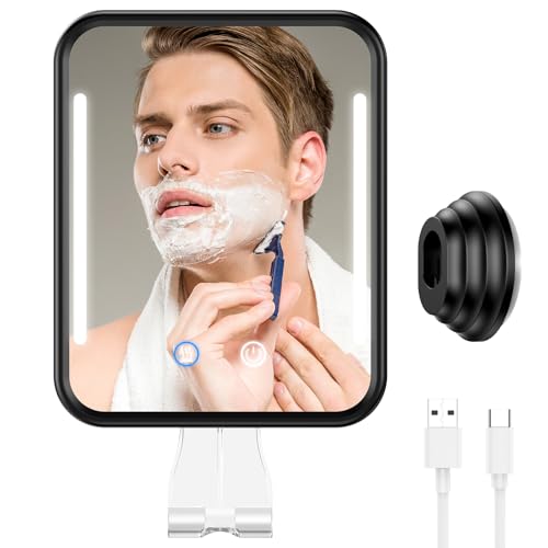 Glowtop Lighted Shower Mirror Fogless for Shaving with Light, 5000mAh Heated Fogless Mirror for Shower, Detachable Razor Holder and Suction Cup for Wall, NO-Drilling, Waterproof for Bathroom (Black) - Image 1