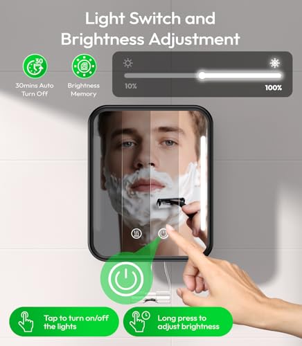Glowtop Lighted Shower Mirror Fogless for Shaving with Light, 5000mAh Heated Fogless Mirror for Shower, Detachable Razor Holder and Suction Cup for Wall, NO-Drilling, Waterproof for Bathroom (Black) - Image 4