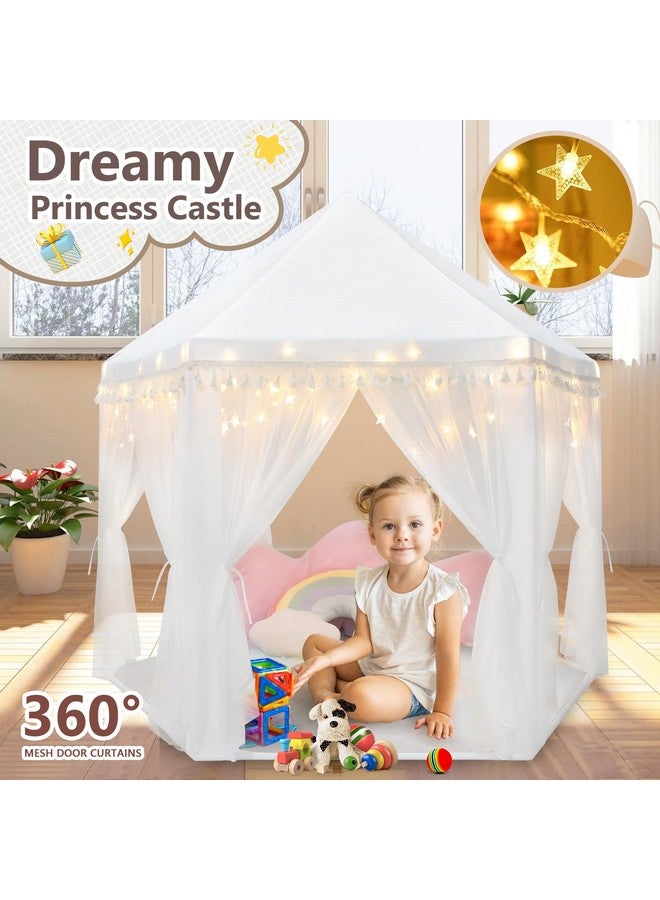 Monobeach White Princess Tent Girls Tassel Decor Large Playhouse Kids Castle Play Tent With Star Lights Toy For Children Indoor And Outdoor Games, 55'' X 53'' (White Princess Tent With Tassel) - Image 3