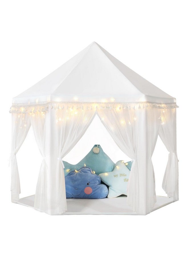 Monobeach White Princess Tent Girls Tassel Decor Large Playhouse Kids Castle Play Tent With Star Lights Toy For Children Indoor And Outdoor Games, 55'' X 53'' (White Princess Tent With Tassel) - Image 1