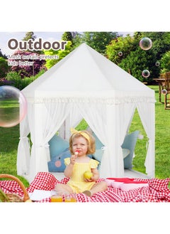 Monobeach White Princess Tent Girls Tassel Decor Large Playhouse Kids Castle Play Tent With Star Lights Toy For Children Indoor And Outdoor Games, 55'' X 53'' (White Princess Tent With Tassel)  - Image 4
