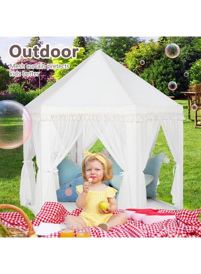 Monobeach White Princess Tent Girls Tassel Decor Large Playhouse Kids Castle Play Tent With Star Lights Toy For Children Indoor And Outdoor Games, 55'' X 53'' (White Princess Tent With Tassel) - Image 4