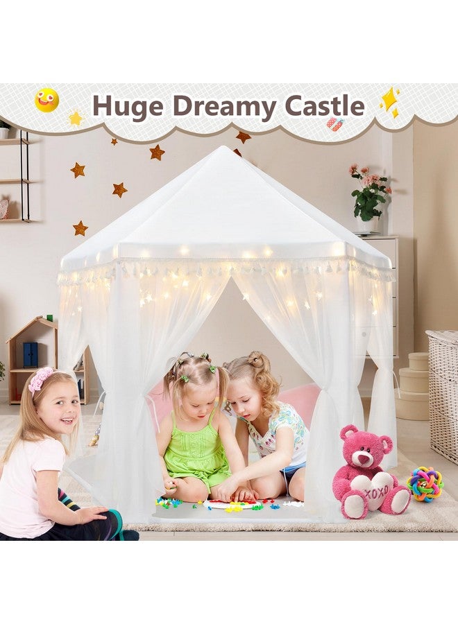 Monobeach White Princess Tent Girls Tassel Decor Large Playhouse Kids Castle Play Tent With Star Lights Toy For Children Indoor And Outdoor Games, 55'' X 53'' (White Princess Tent With Tassel) - Image 2