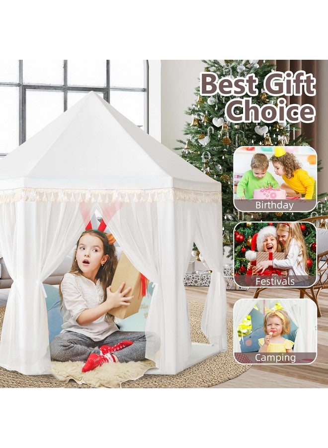 Monobeach White Princess Tent Girls Tassel Decor Large Playhouse Kids Castle Play Tent With Star Lights Toy For Children Indoor And Outdoor Games, 55'' X 53'' (White Princess Tent With Tassel) - Image 5