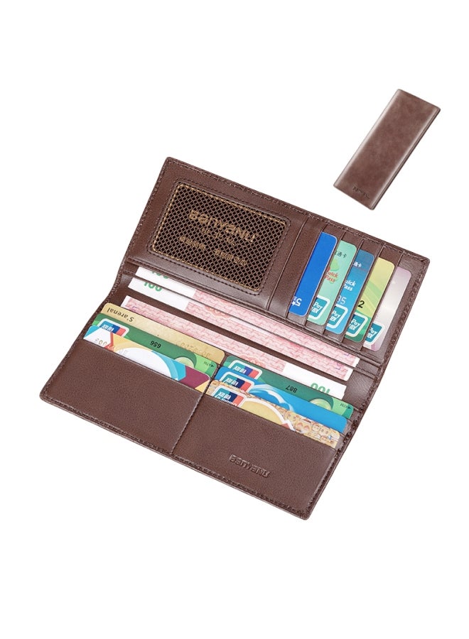 بانيانو محفظة رجالية طويلة من الجلد الطبيعي رفيعة للغاية مضادة للسرقة مع سحاب محفظة من جلد البقر بني رفيع (فرشاة مضادة للسرقة) - Image 1