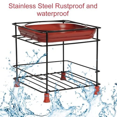 GLOCY Stainless Steel Round Base Matka Stand for Water Pot Matka Kitchen Rack with Free Tray CupGlassDishOrganizerMatka Stand For Kitchen with 4 Heavy Plastic Legs Flower Pot Container Black - Image 4
