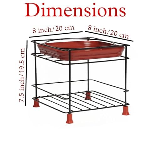 GLOCY Stainless Steel Round Base Matka Stand for Water Pot Matka Kitchen Rack with Free Tray CupGlassDishOrganizerMatka Stand For Kitchen with 4 Heavy Plastic Legs Flower Pot Container Black - Image 3