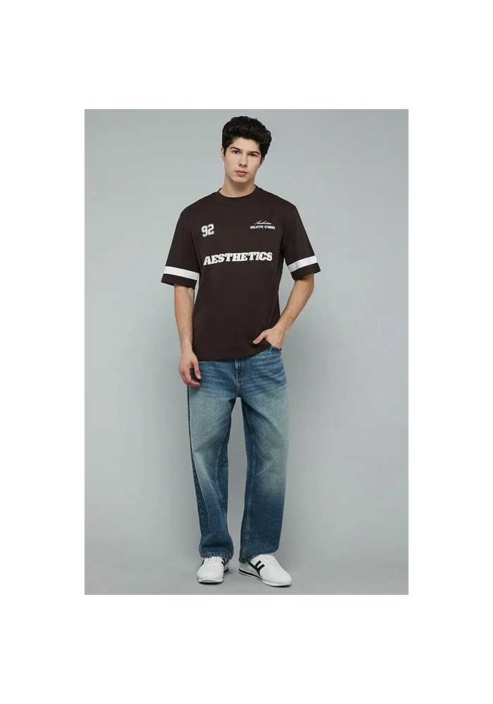 أر أند بي Typography Print T-Shirt with Crew Neck and Short Sleeves