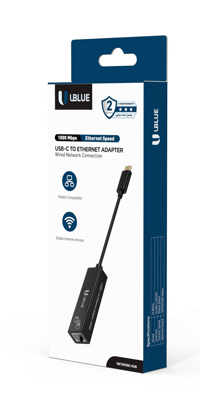 يوبلو محول UBLUE من USB-C إلى إيثرنت، بسرعة جيجابت 10/100/1000 ميجابت في الثانية، RJ45، مصنوع من PVC + ABS + ألومنيوم، محول شبكة محلية من النوع C، أسود، متوافق مع MacBook وSurface Pro وiPad Pro وSwitch وPS5 وGalaxy Tabs - Image 3