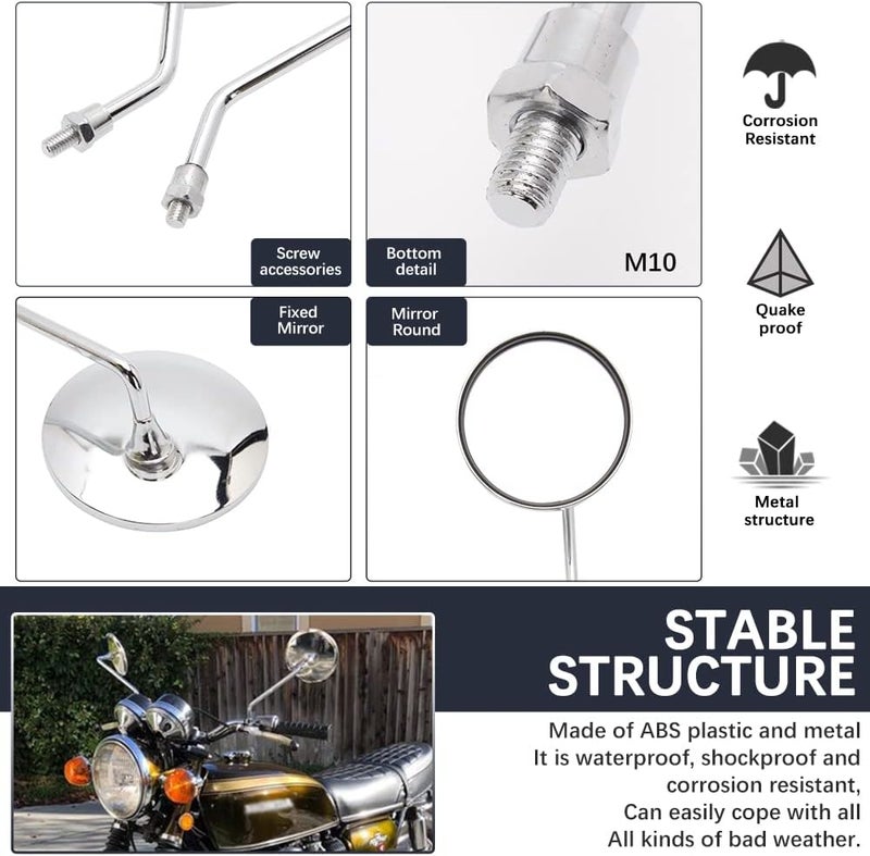 DREAMIZER Motorcycle Rear View Mirror - Chrome 7/8" 10MM Handlebar Side Mirror - Image 5