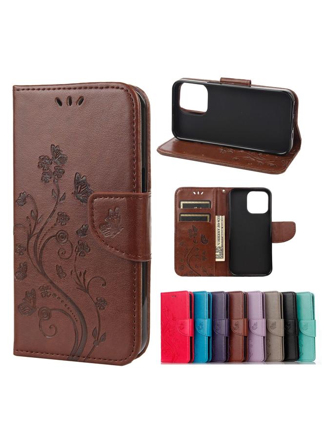 Zaboon Case For iPhone 13 Butterfly Flower Pattern Horizontal Flip Leather Case with Holder & Card Slots & Wallet - Image 1