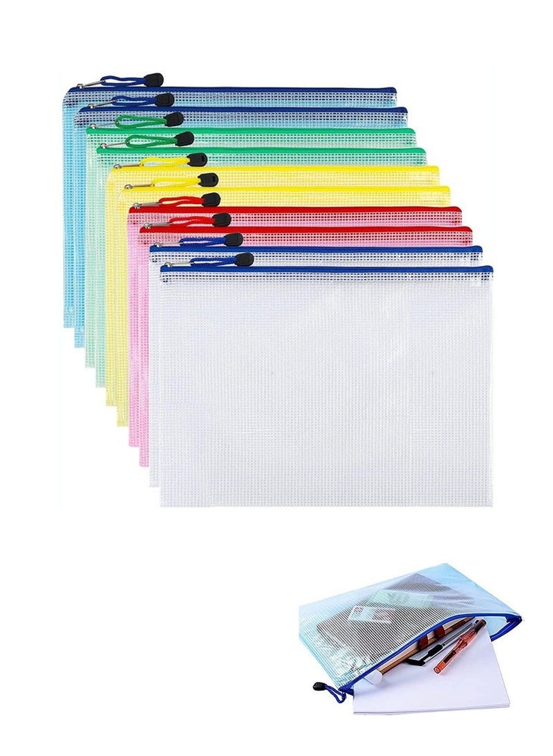 rocooart Mesh Zipper Bag Document Bag, Letter Size/A4 Size Zippered Folder, School Office Supplies Waterproof Plastic Envelope, Travel Storage Bag, Pocket, Document Mesh Plastic Zipper Bag, 5 Colors 10pcs - Image 1