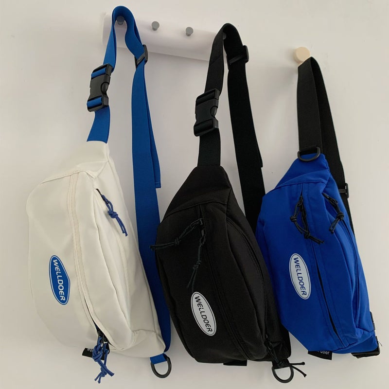Kids Waterproof Polyester Chest Bag with Nylon Lining, Color-Block Letter Design - Image 2