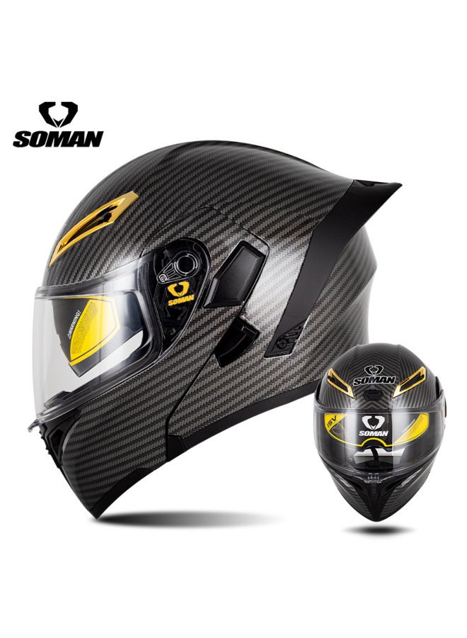 Carbon Fiber Texture Popular Soman Electric Scooter Helmet For Women In Summer, Sun Protection, Men's Flip-up Helmet Motorcycle Dual-mirror Full-face Helmet Helmet
