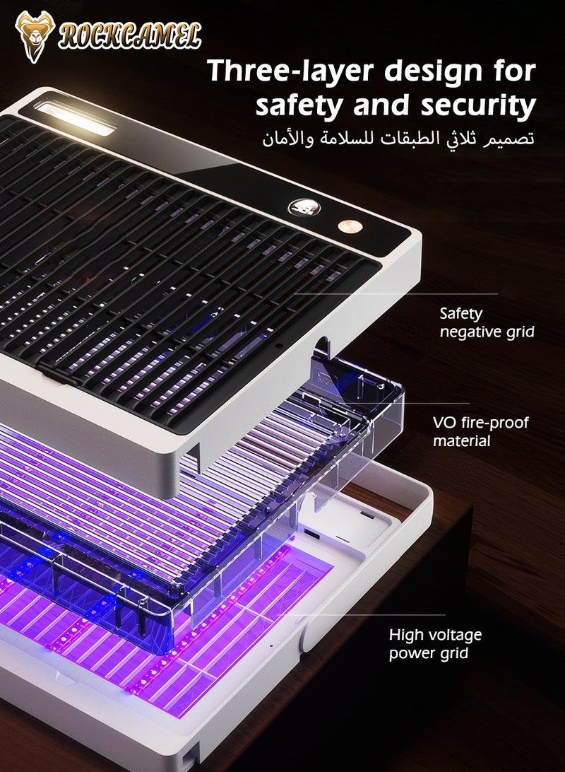 ROCKCAMEL مصيدة بعوض إلكترونية، 3000 فولت لاسلكية مع بطارية قابلة لإعادة الشحن 2400 مللي أمبير، مصيدة حشرات بالأشعة فوق البنفسجية 360 درجة، للحائط / للمكتب، شاشة LED تعمل بصمت، قابلة للإزالة والغسل، آمنة للرضع والأطفال، مبيد حشرات كهربائي للاستخدام في الداخل والخارج - Image 3