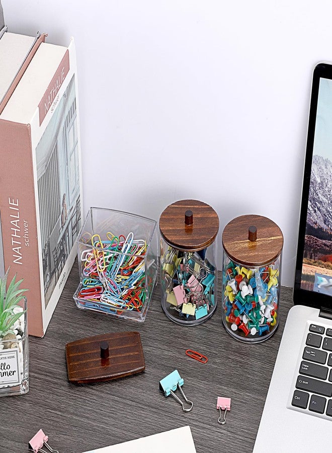 BTSKY Set of 3 PaperClip Holders with Bamboo Lid, Round Binder Holder for Desk, Clear Paper Clip Dispenser Small Office Supply Accessory Organizer Qtip Holder for Office Bathroom Vanity, Black - Image 5