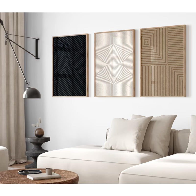 Baccone Abstract Modern Wall Decor Art Set of 3 Boho Neutral Canvas Wall Art Beige Minimalist Line Wall Art Decor Brown Black Art Modern Abstract Prints Pictures for Living Room Bedroom 12x16 Inch Unframed - Image 1
