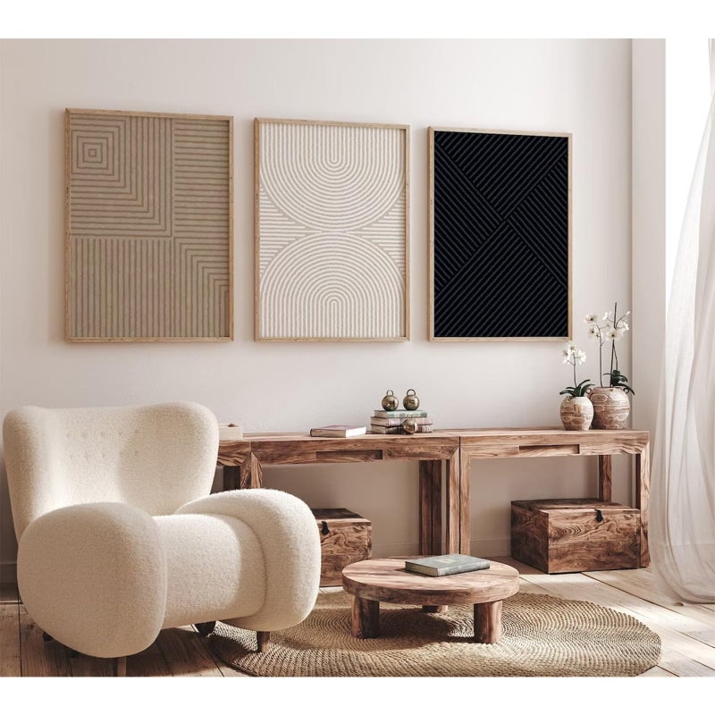 Baccone Abstract Modern Wall Decor Art Set of 3 Boho Neutral Canvas Wall Art Beige Minimalist Line Wall Art Decor Brown Black Art Modern Abstract Prints Pictures for Living Room Bedroom 12x16 Inch Unframed - Image 4