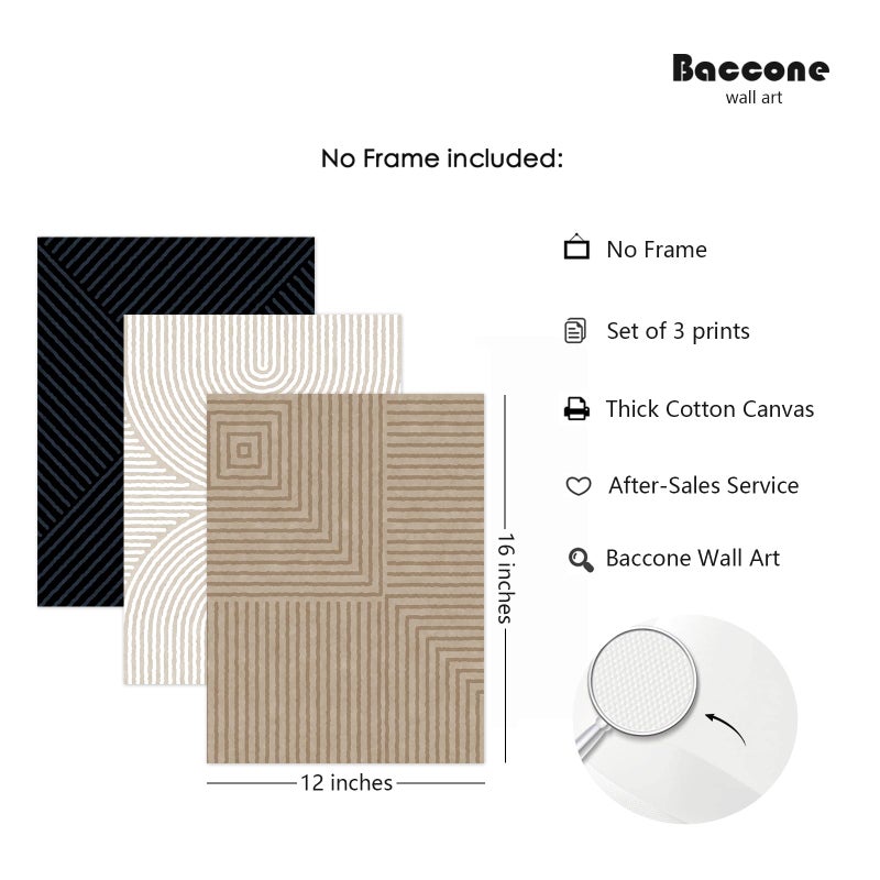 Baccone Abstract Modern Wall Decor Art Set of 3 Boho Neutral Canvas Wall Art Beige Minimalist Line Wall Art Decor Brown Black Art Modern Abstract Prints Pictures for Living Room Bedroom 12x16 Inch Unframed - Image 2