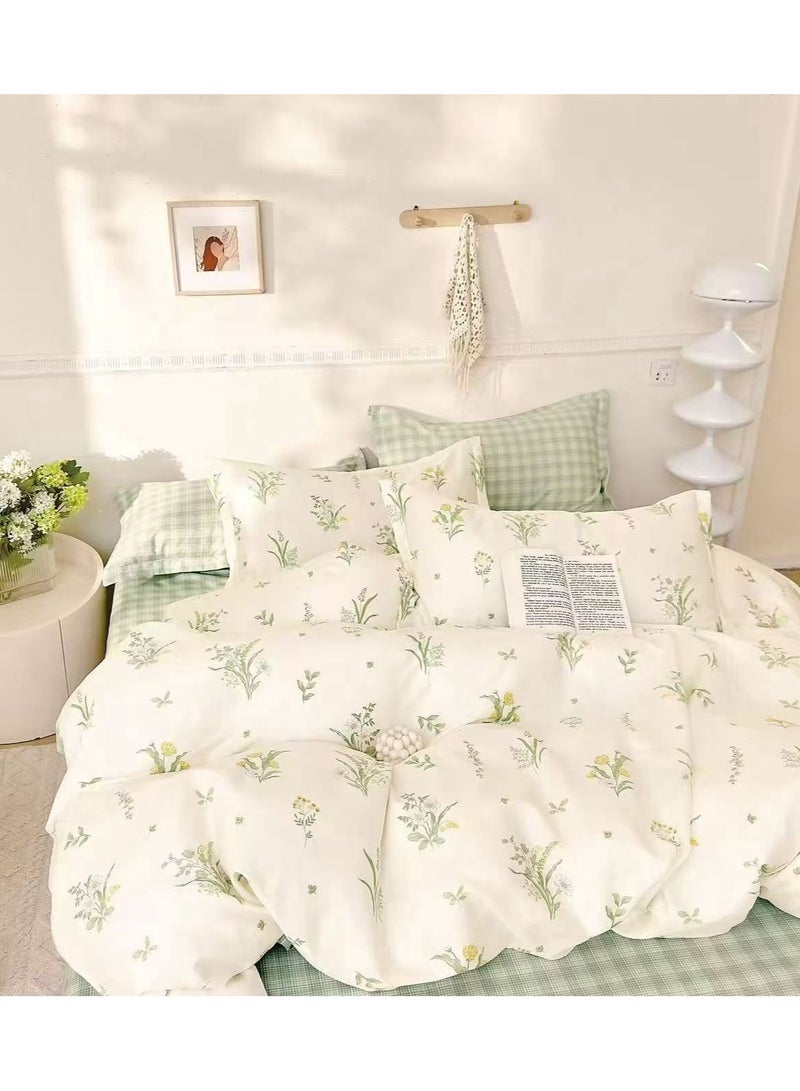 الرائد طقم غطاء لحاف فائق النعومة مقاس كينج طقم مفروشات من مادة القطن ذو ملمس فاخر للفنادق طقم ملاءات سرير مقاوم للبدعة والتجاعيد يتضمن ملاءة واحدة جاهزة وغطاء لحاف واحد و4 أكياس وسائد