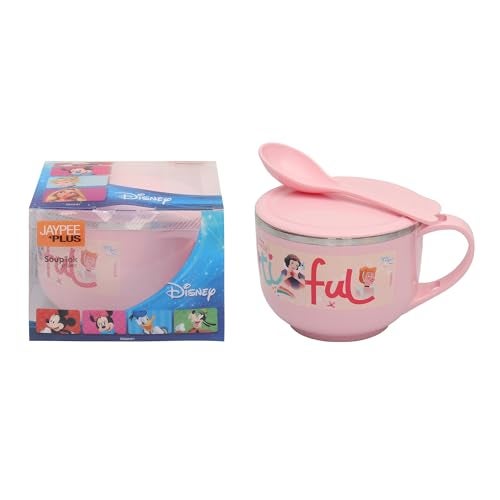 Jaypee Plus Stainless Steel Disney Princess Souptok Prime Soup Bowl with Lid & Spoon Maggi Bowl Noodles Pasta Cup,Best Diwali Gift, Birthday Gift for Girls and Boys, Pink, 700 Ml - Image 5