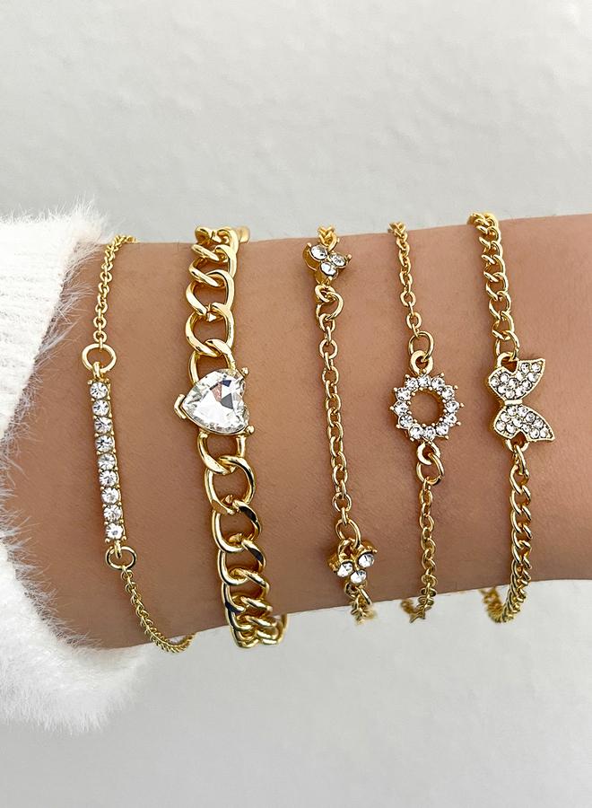 Take Two Set of 5 - Chain Rhinestones Decor Bracelets - Image 1