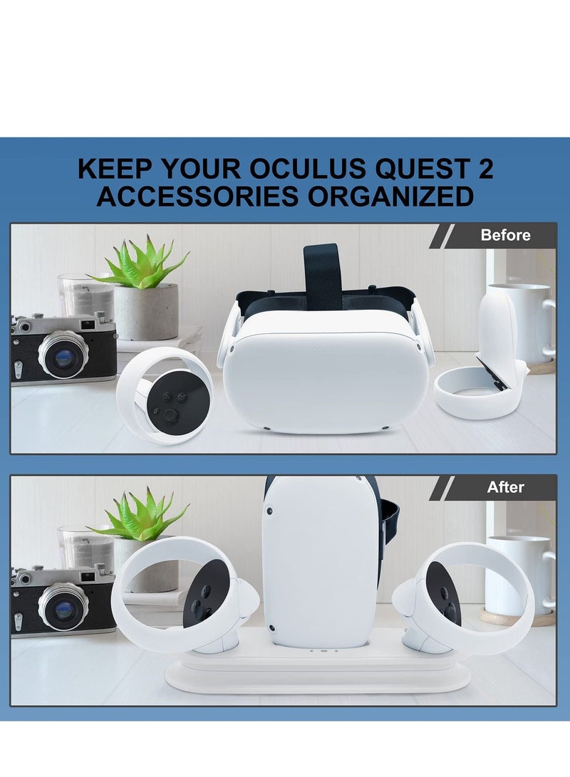 Charging Dock Station for Oculus Quest 2 - Fast VR Charger Stand Oculus/Meta Headset Touch Controller Accessories with Rechargeable Batteries,USB-C and Cable(White) - Image 5