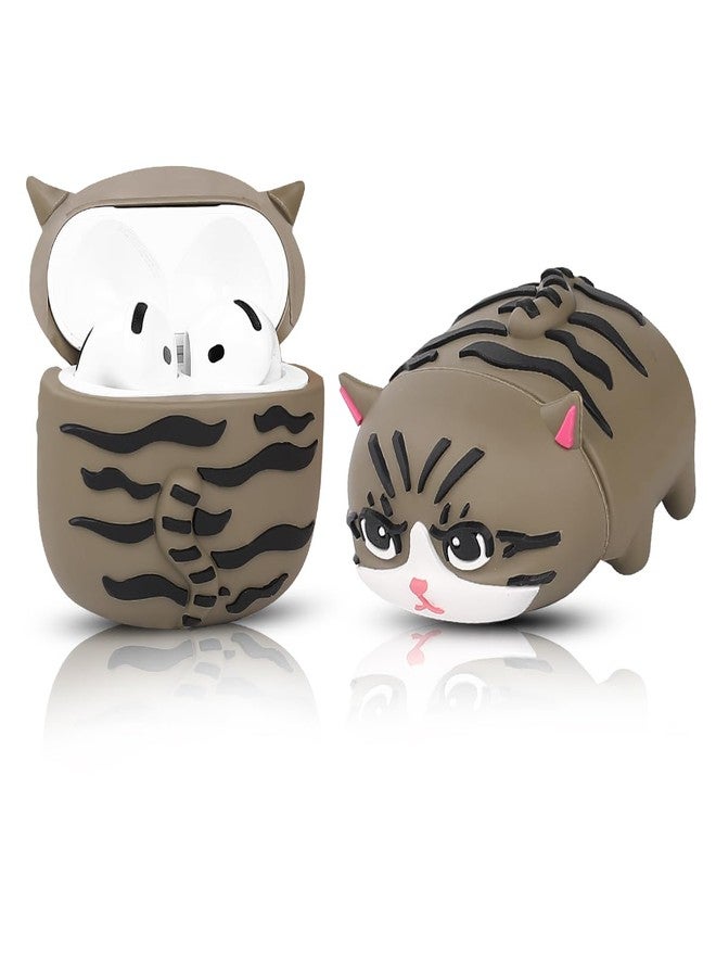 LEWOTE Compatible with Apple Airpods 4 Protective Funny Cute 3D Cartoon Case Cover with Keychain[PAPA Series] (Cat Grey) - Image 1