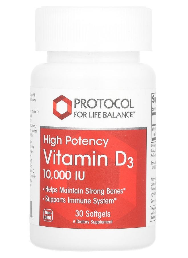 Protocol For Life Balance Vitamin D3 High Potency 10000 IU 30 Softgels 