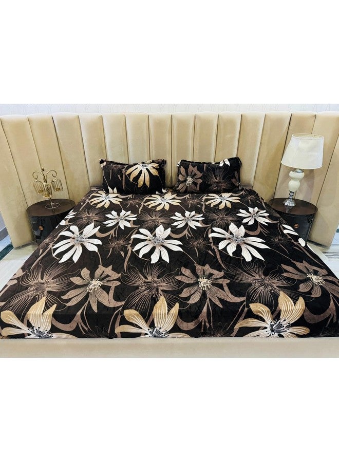 Subtlespreads 250 TC Premium Printed Flannel Velvet Warm Elastic Fitted Bedsheets King Size with 2 Pillow Covers - Bedsheets for Double Bed Winter Season (Mocha Floral,Double 72x78Inch) Multicolor - Image 1