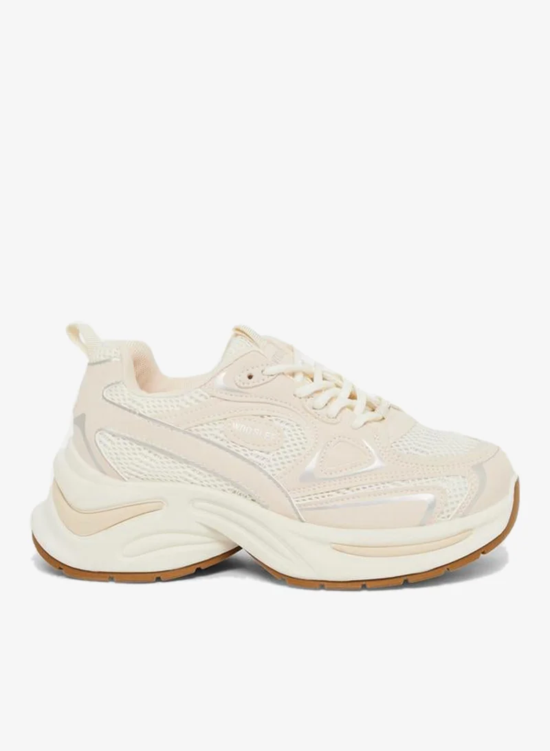 Styli Active Beige Lace Up Chunky Sneakers