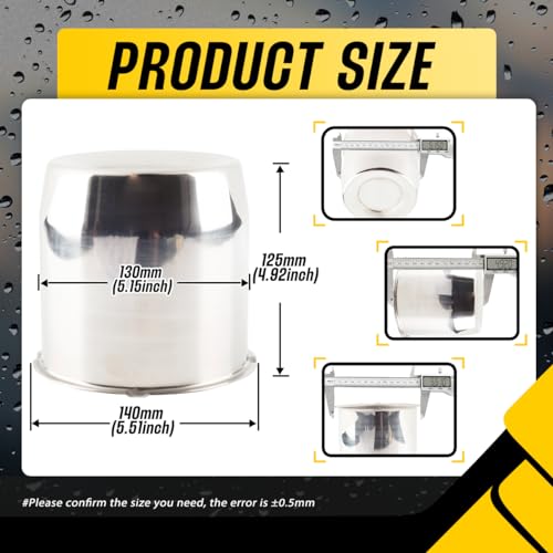 DewFlew 4Pcs 5.15" Push Through Wheel Center Caps Stainless Trailer Hub Cap for Truck SUV RV Wheel Rim, Combination of 2 Closed Curved and 2 Open Ended Wheel Hub Covers (Fit 5.15" Bore Chrome) - Image 3