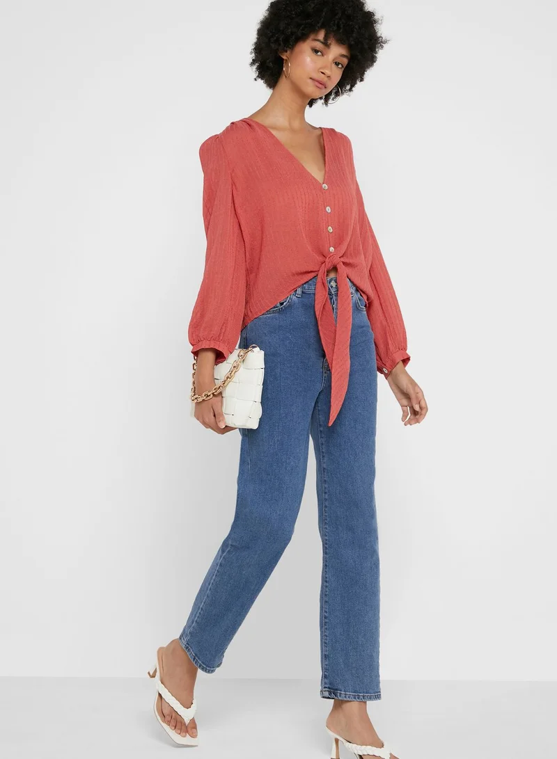 ONLY Front Knot Ribbed Top
