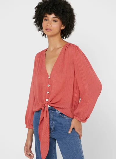 ONLY Front Knot Ribbed Top