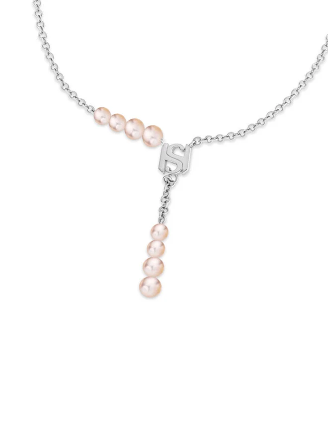 سانت هونور Perle Logo Rhodium,Y Style Pink FreWater Pearls Necklace - 400+50mm