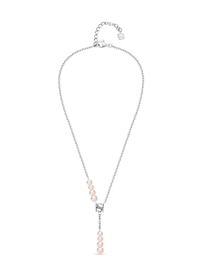 سانت هونور Perle Logo Rhodium,Y Style Pink FreWater Pearls Necklace - 400+50mm