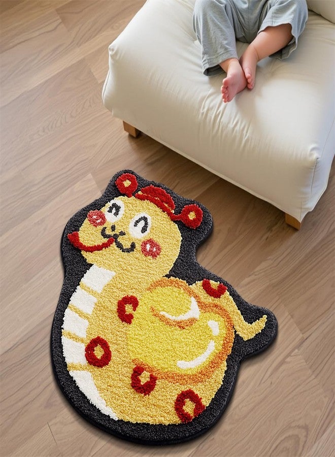 Ankah Blessing and Great Luck Series Bathroom Rug, Gold Ingot, Zodiac Snake God of Wealth, Happiness Bath Mat, Word Contain Wishes Get Rich Good Fortune, Fit for Daily Use, 25.6"x 25.6", Fortune Snake - Image 1